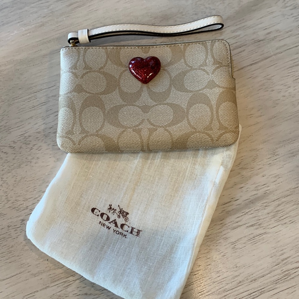 NWT Coach Monogram Wristlet with heart ♥️